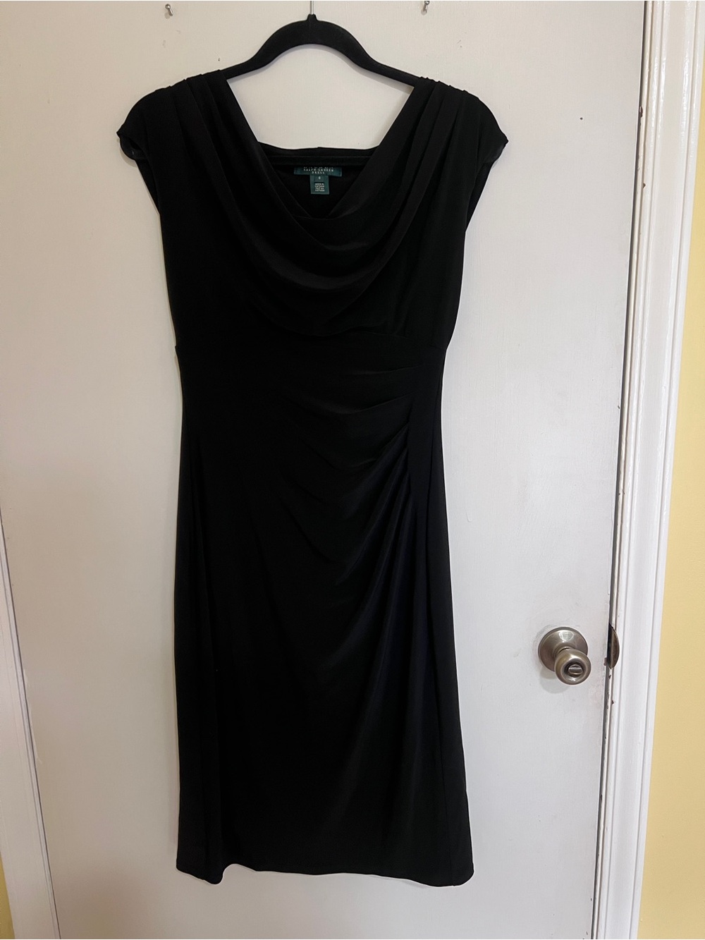 Ralph Lauren Black Draped Cowl Neck Sheath Dress